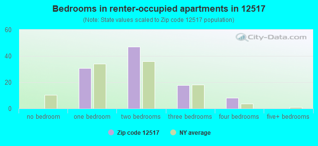 Bedrooms in renter-occupied apartments in 12517 