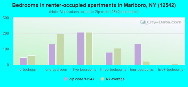 Bedrooms in renter-occupied apartments in Marlboro, NY (12542) 