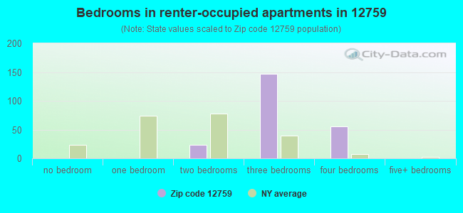 Bedrooms in renter-occupied apartments in 12759 