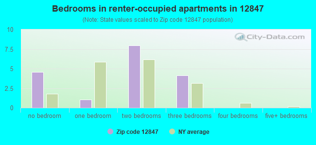 Bedrooms in renter-occupied apartments in 12847 