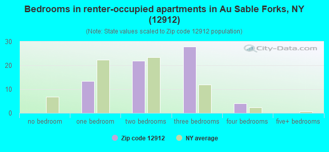 Bedrooms in renter-occupied apartments in Au Sable Forks, NY (12912) 