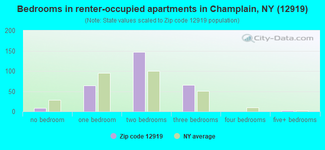 Bedrooms in renter-occupied apartments in Champlain, NY (12919) 