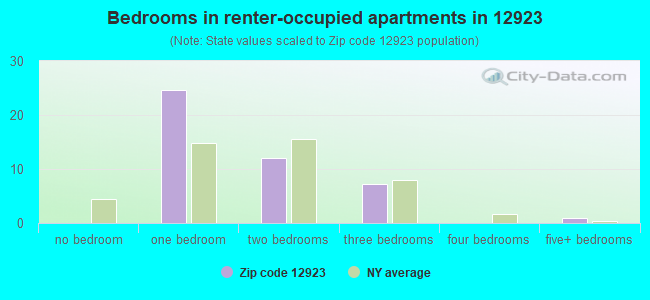 Bedrooms in renter-occupied apartments in 12923 
