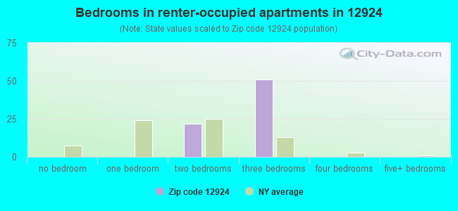 Bedrooms in renter-occupied apartments in 12924 