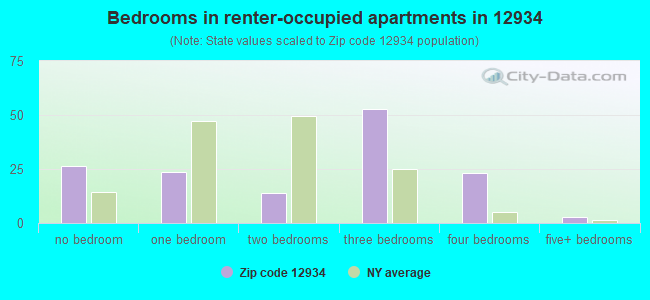 Bedrooms in renter-occupied apartments in 12934 