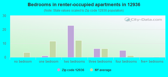 Bedrooms in renter-occupied apartments in 12936 