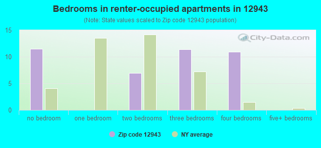 Bedrooms in renter-occupied apartments in 12943 