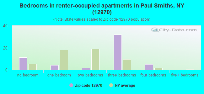 Bedrooms in renter-occupied apartments in Paul Smiths, NY (12970) 