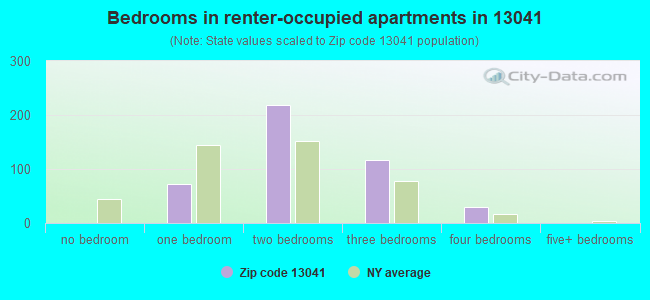Bedrooms in renter-occupied apartments in 13041 