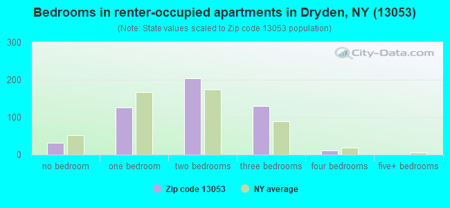 Bedrooms in renter-occupied apartments in Dryden, NY (13053) 