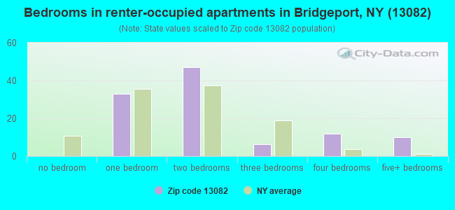 Bedrooms in renter-occupied apartments in Bridgeport, NY (13082) 