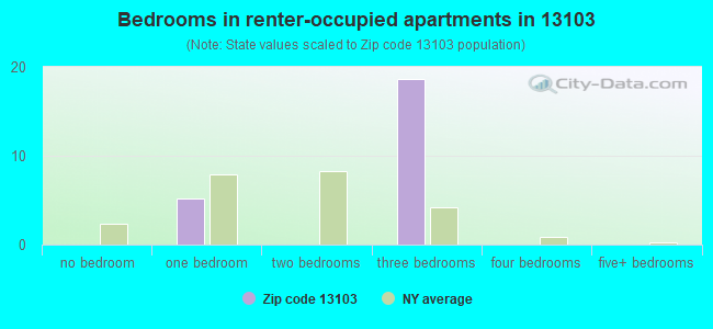 Bedrooms in renter-occupied apartments in 13103 