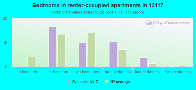 Bedrooms in renter-occupied apartments in 13117 