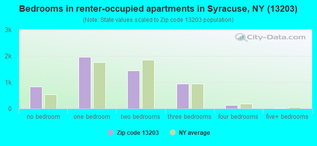 Bedrooms in renter-occupied apartments in Syracuse, NY (13203) 