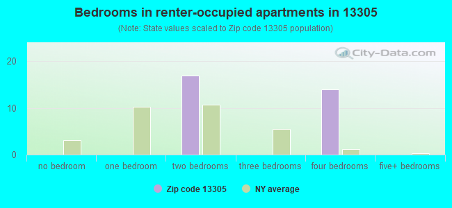 Bedrooms in renter-occupied apartments in 13305 