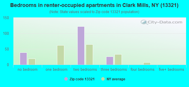 Bedrooms in renter-occupied apartments in Clark Mills, NY (13321) 