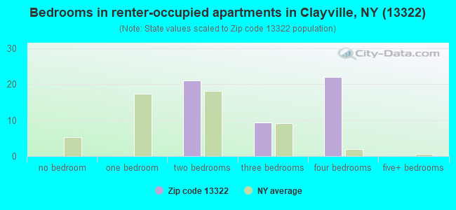 Bedrooms in renter-occupied apartments in Clayville, NY (13322) 