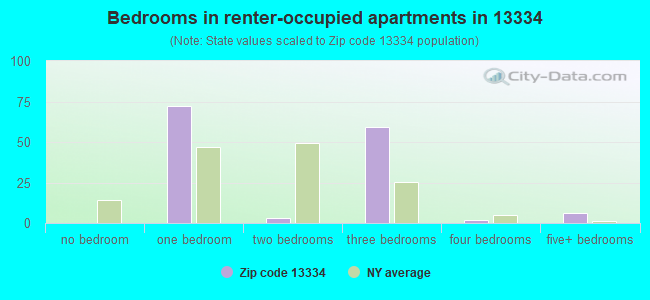 Bedrooms in renter-occupied apartments in 13334 
