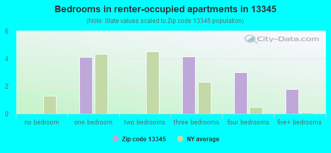 Bedrooms in renter-occupied apartments in 13345 