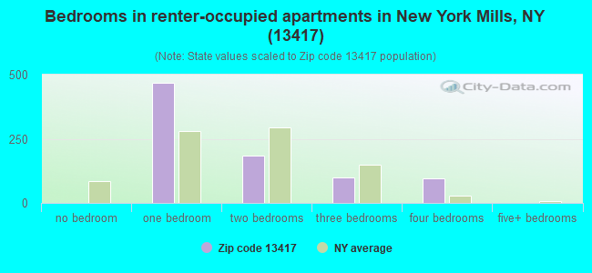 Bedrooms in renter-occupied apartments in New York Mills, NY (13417) 