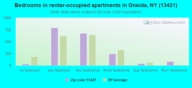 Bedrooms in renter-occupied apartments in Oneida, NY (13421) 