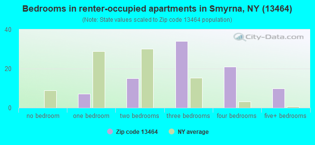Bedrooms in renter-occupied apartments in Smyrna, NY (13464) 