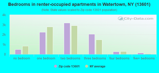 Bedrooms in renter-occupied apartments in Watertown, NY (13601) 