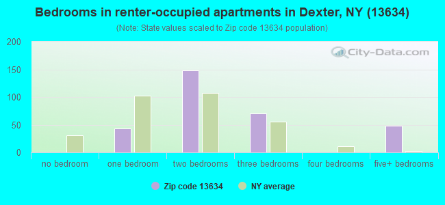 Bedrooms in renter-occupied apartments in Dexter, NY (13634) 