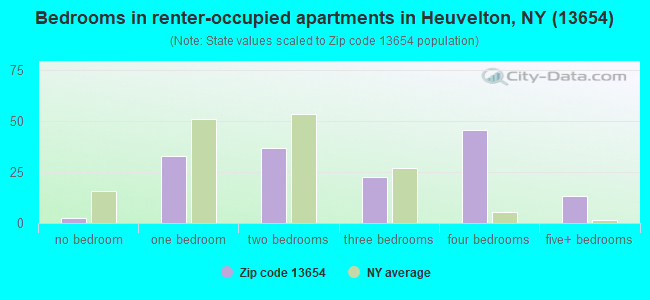 Bedrooms in renter-occupied apartments in Heuvelton, NY (13654) 