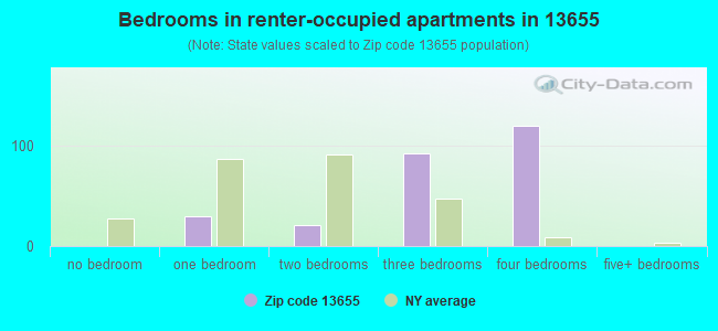 Bedrooms in renter-occupied apartments in 13655 