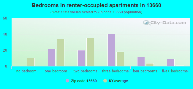Bedrooms in renter-occupied apartments in 13660 