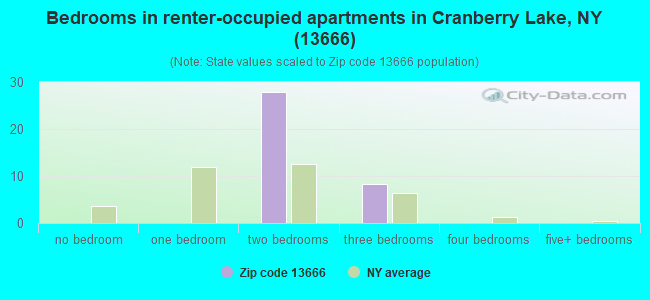 Bedrooms in renter-occupied apartments in Cranberry Lake, NY (13666) 