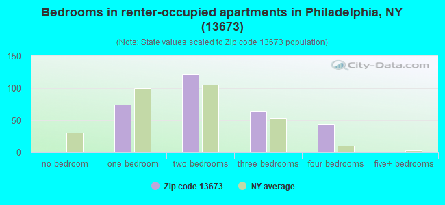 Bedrooms in renter-occupied apartments in Philadelphia, NY (13673) 