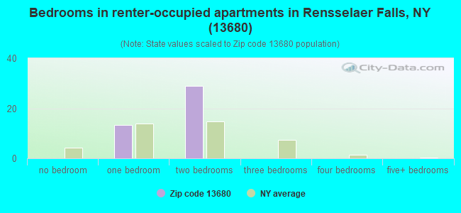Bedrooms in renter-occupied apartments in Rensselaer Falls, NY (13680) 