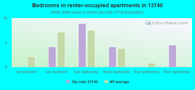 Bedrooms in renter-occupied apartments in 13740 