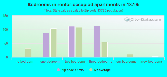 Bedrooms in renter-occupied apartments in 13795 