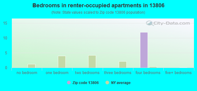 Bedrooms in renter-occupied apartments in 13806 