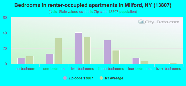 Bedrooms in renter-occupied apartments in Milford, NY (13807) 