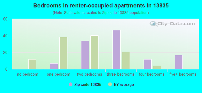 Bedrooms in renter-occupied apartments in 13835 