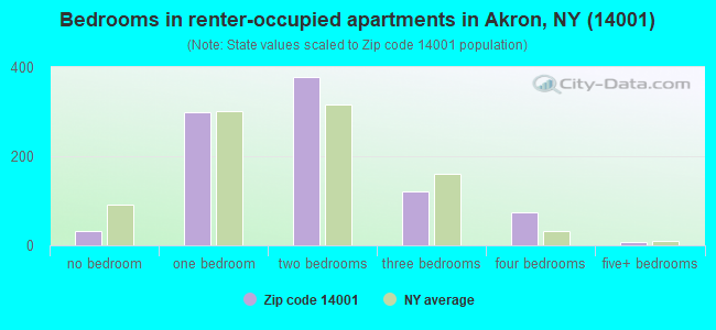 Bedrooms in renter-occupied apartments in Akron, NY (14001) 
