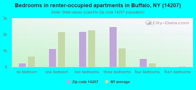 Bedrooms in renter-occupied apartments in Buffalo, NY (14207) 
