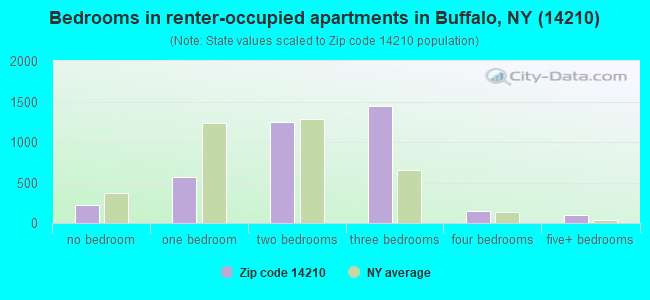 Bedrooms in renter-occupied apartments in Buffalo, NY (14210) 