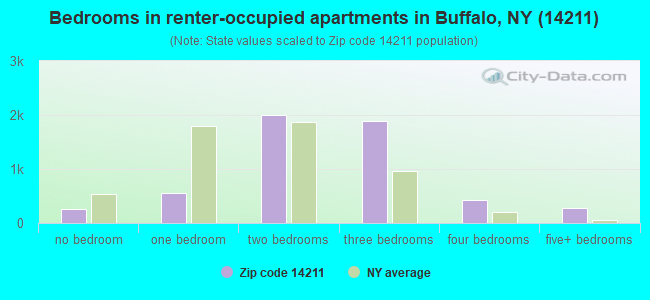Bedrooms in renter-occupied apartments in Buffalo, NY (14211) 