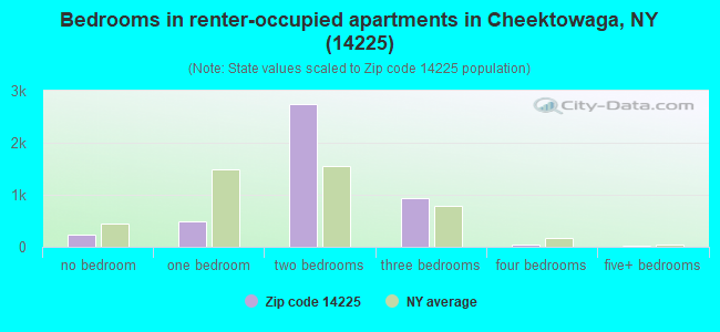 Bedrooms in renter-occupied apartments in Cheektowaga, NY (14225) 