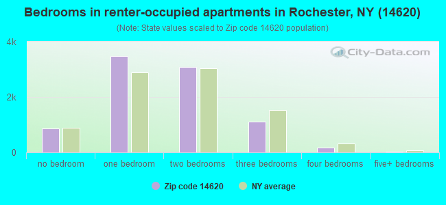 Bedrooms in renter-occupied apartments in Rochester, NY (14620) 