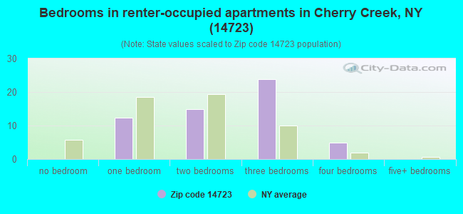 Bedrooms in renter-occupied apartments in Cherry Creek, NY (14723) 