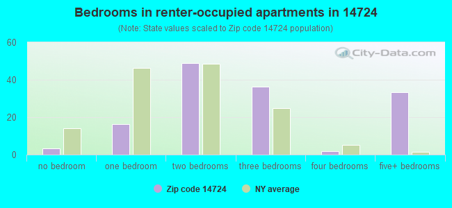 Bedrooms in renter-occupied apartments in 14724 