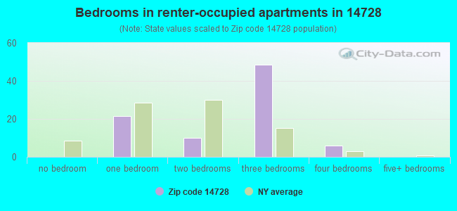 Bedrooms in renter-occupied apartments in 14728 