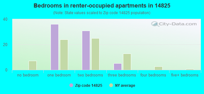 Bedrooms in renter-occupied apartments in 14825 