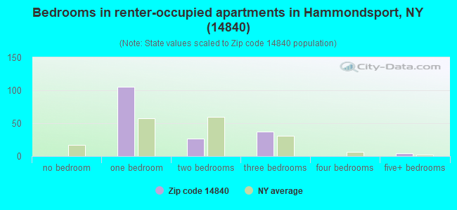 Bedrooms in renter-occupied apartments in Hammondsport, NY (14840) 